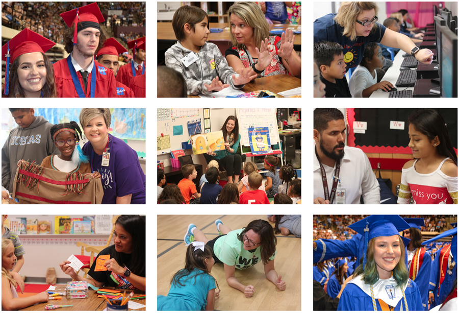 decorative photo of students and teachers 